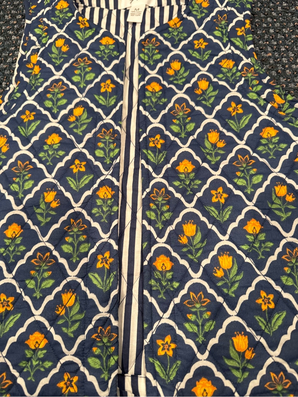 Japna Navy Floral Print Quilted Vest with Yellow Flowers - Picture 3 of 7